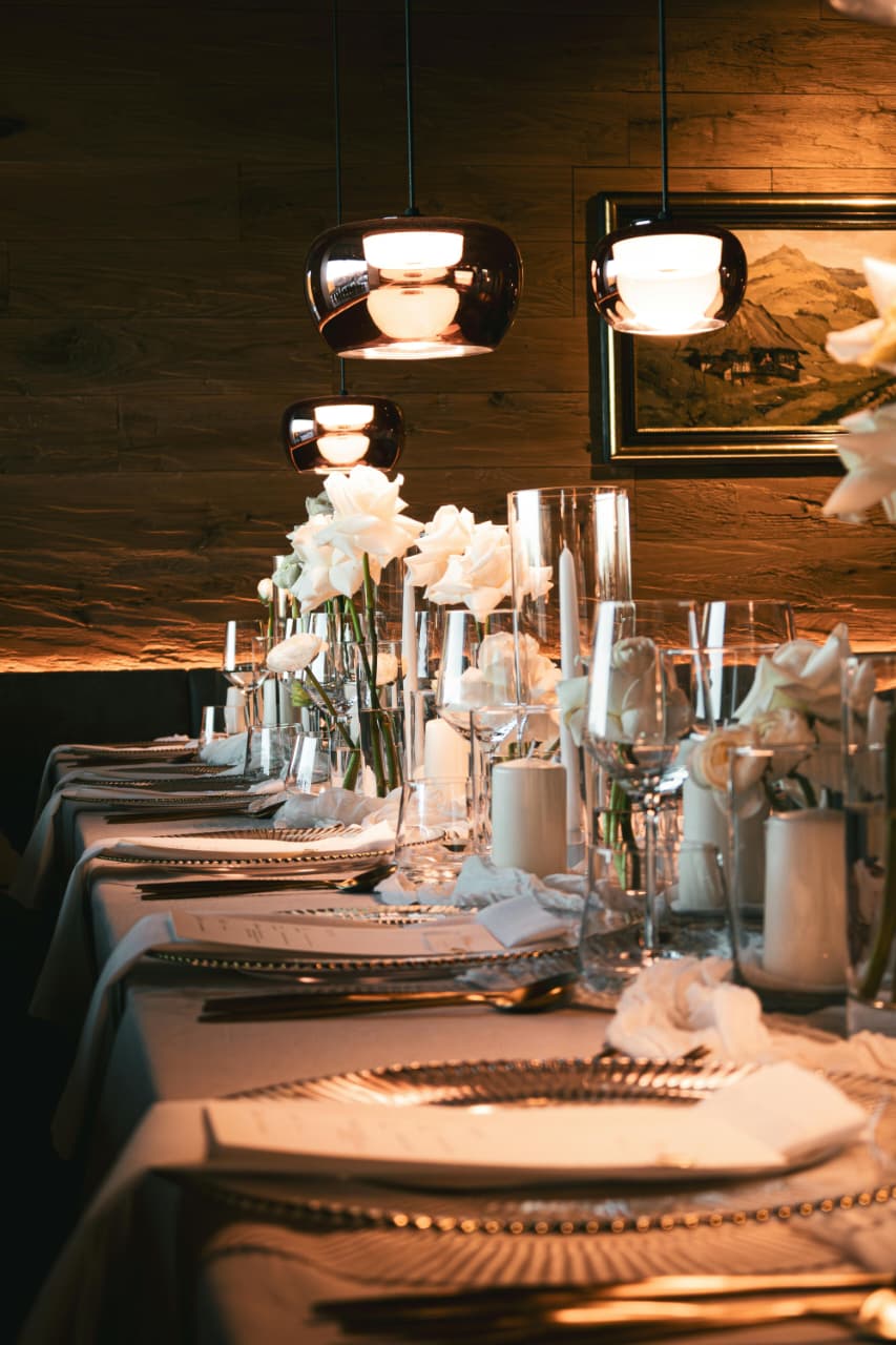 Elegant private dinner table setting for a New Hampshire event