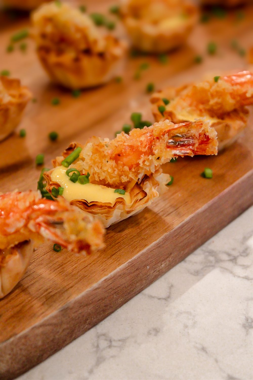 Crispy shrimp canape, a passed bite for private chef events